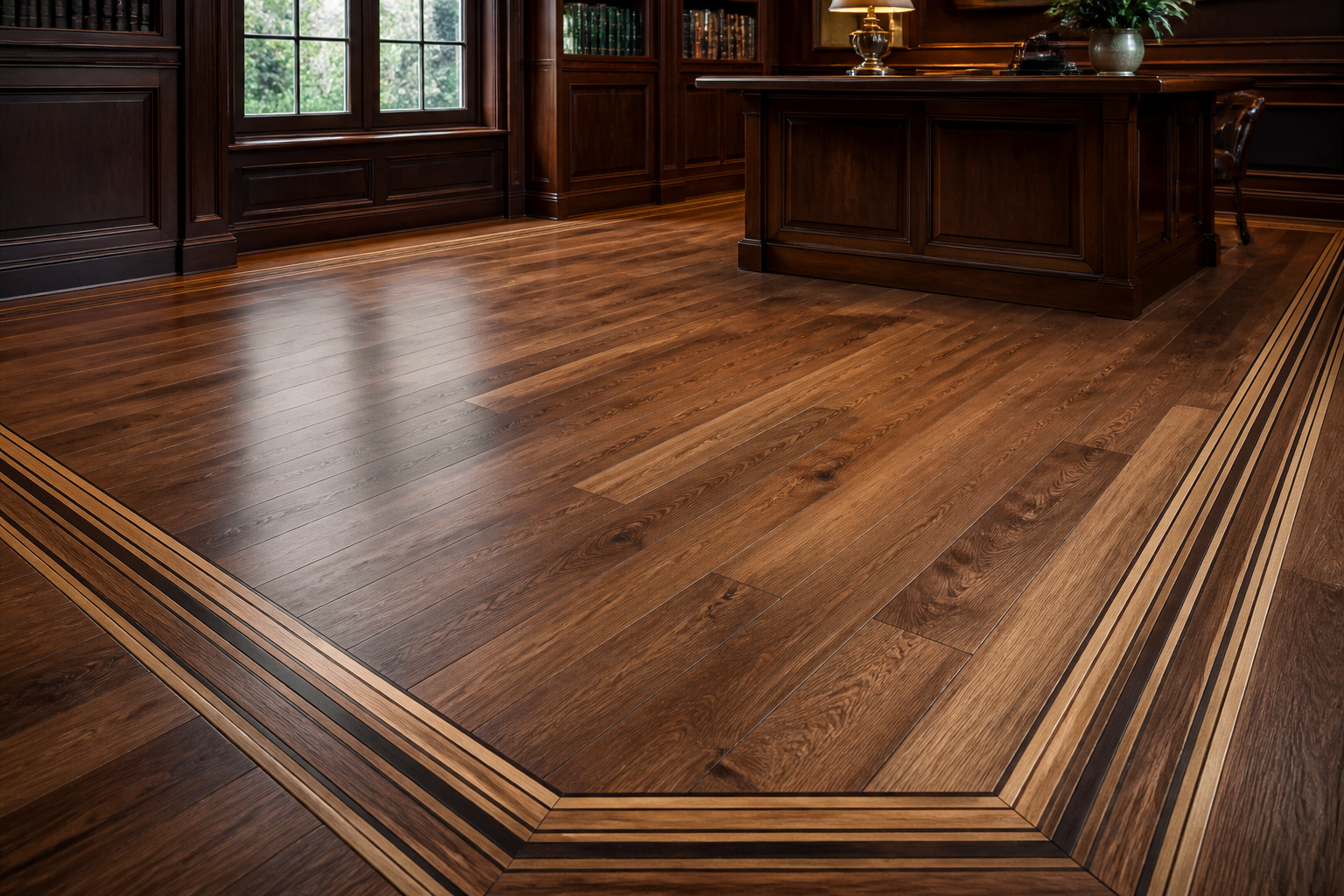 American walnut hardwood floor with custom border