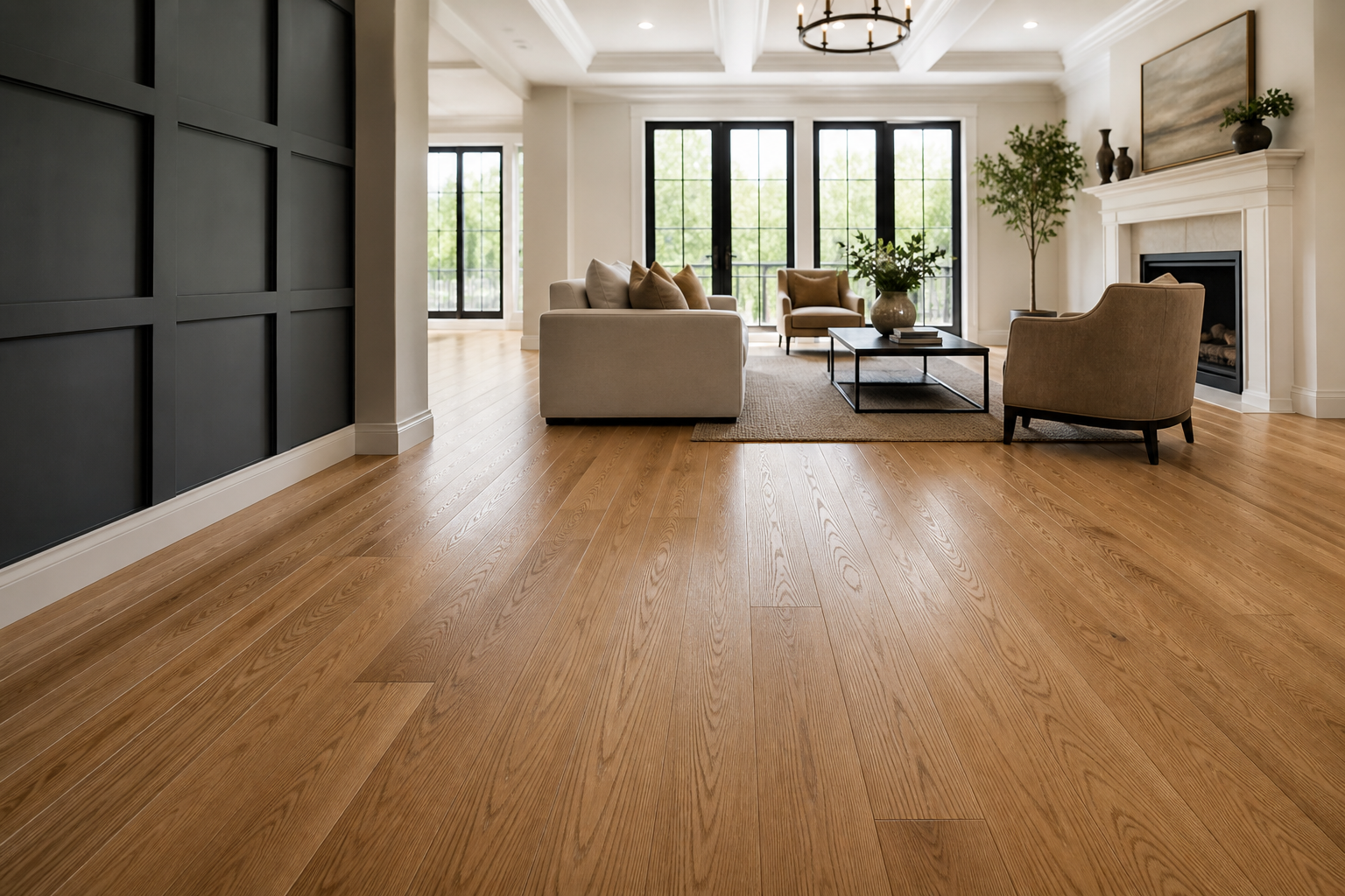 Elegant room with newly installed hardwood flooring