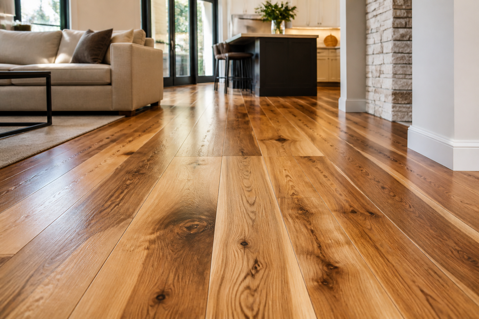 Hickory wide plank hardwood floor installation