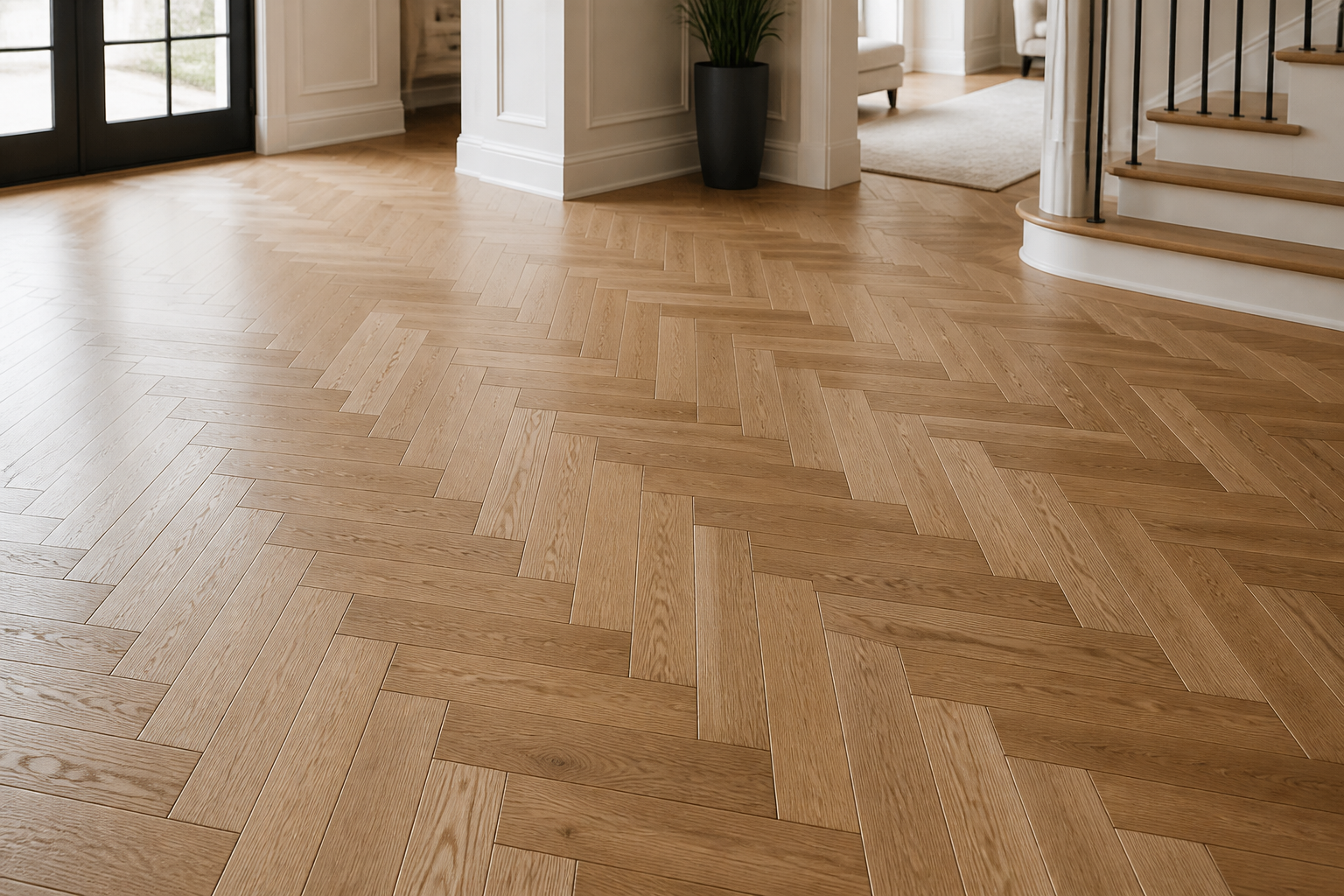 White oak herringbone hardwood floor installation